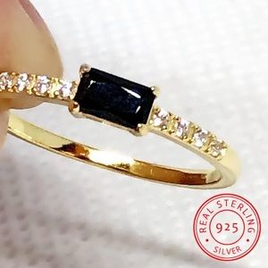 18k Yellow Gold Plated Sterling Silver Black and White Zircon Diamond Ring!